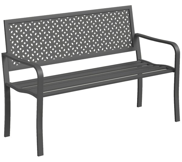 Outsunny Panca da giardino 2 posti in metallo resistente alle intemperie panca da esterno con schienale anti-ruggine, geometrica fino a 240 kg | Aosom Italy