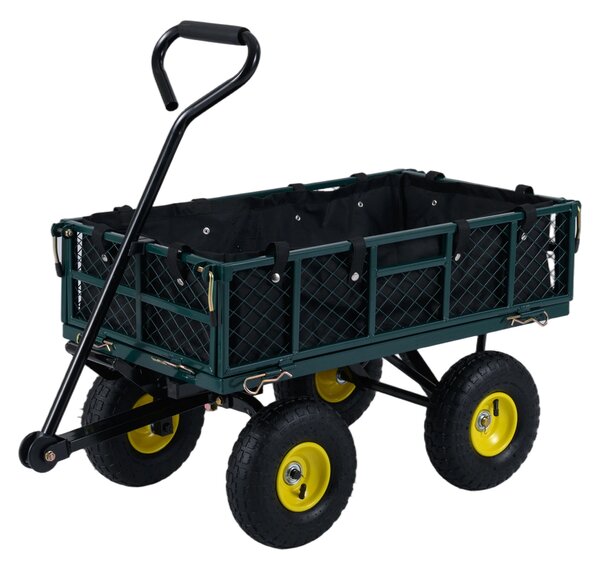 Costway Carrello giardino in metallo pieghevole 2 in 1 con portata 408kg e manico regolabile, Carretto per cortile e fattoria con sponde e borsa portaoggetti