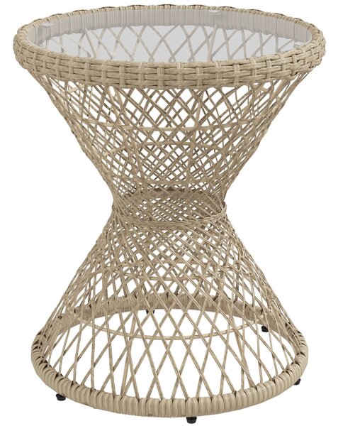 Outsunny Tavolino laterale design Boho, piano in vetro, PE-Rattan, 45 cm x 45 cm x 52 cm, Naturale | Aosom Italy
