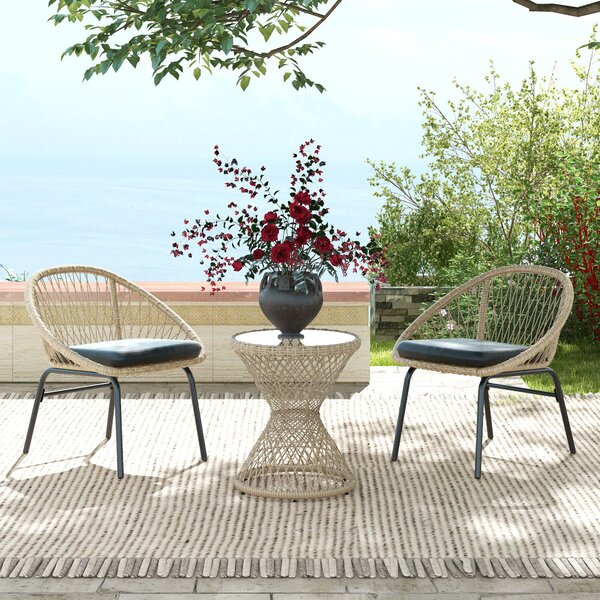Outsunny Tavolino laterale design Boho, piano in vetro, PE-Rattan, 45 cm x 45 cm x 52 cm, Naturale | Aosom Italy