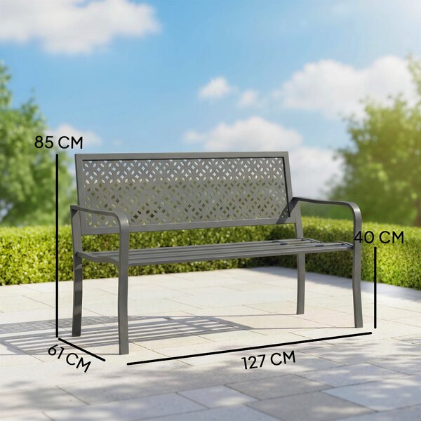 Outsunny Panca da giardino 2 posti in metallo resistente alle intemperie panca da esterno con schienale anti-ruggine, geometrica fino a 240 kg | Aosom Italy