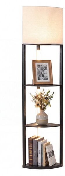 Costway Lampada da terra angolare con 3 mensole e luci LED dimmerabili, Lampada moderna per casa e soggiorno con interruttore a pedale