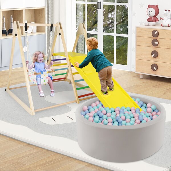 Costway Palestra da interno 4 in 1 per bambini 1+ anni con altalena e struttura da arrampicata, Set Montessori in legno per gioco e attività motorie Multicolore