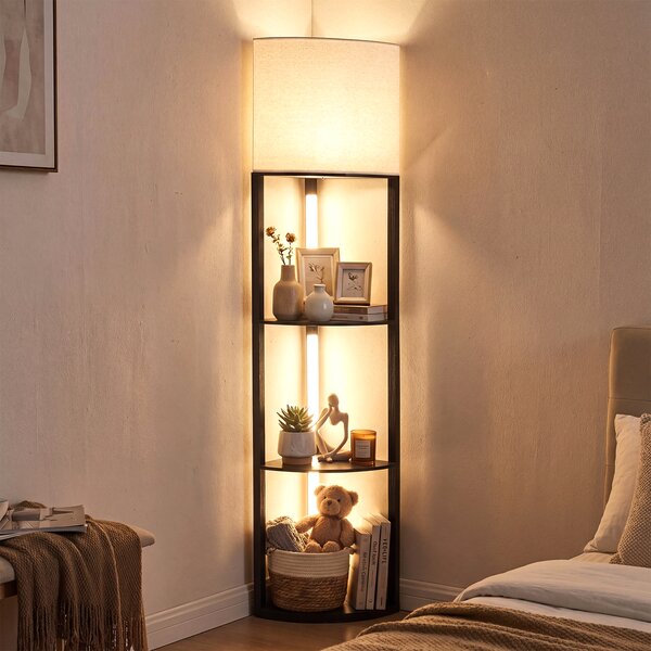 Costway Lampada da terra angolare con 3 mensole e luci LED dimmerabili, Lampada moderna per casa e soggiorno con interruttore a pedale