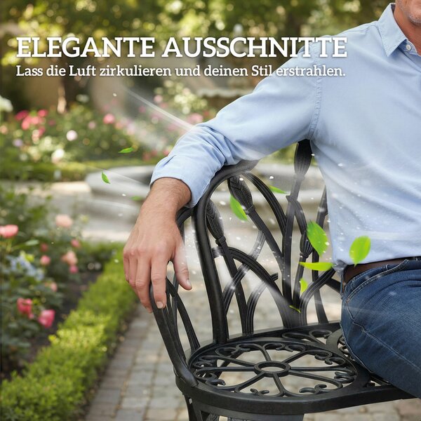 Outsunny Panca da giardino 2 posti in alluminio pressofuso resistente alle intemperie, panca esterna con schienale a tulipani e motivo floreale 99 x 57 x 78 cm | Aosom Italy