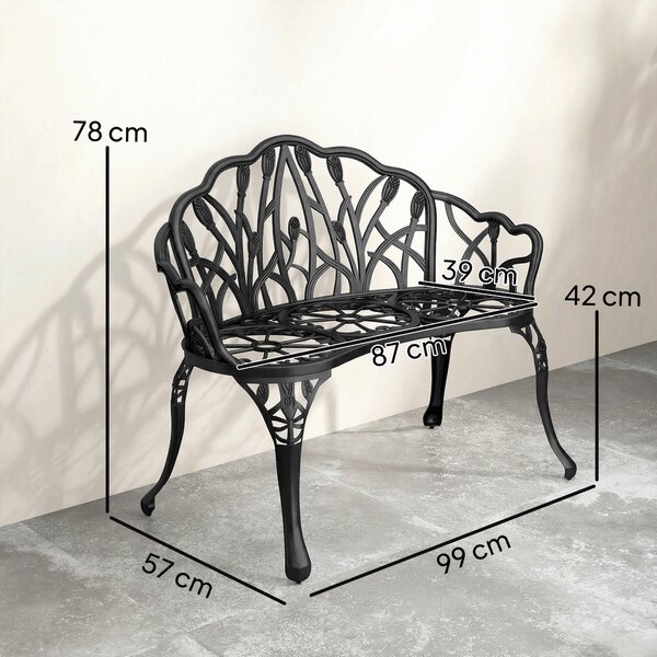 Outsunny Panca da giardino 2 posti in alluminio pressofuso resistente alle intemperie, panca esterna con schienale a tulipani e motivo floreale 99 x 57 x 78 cm | Aosom Italy
