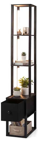 Costway Lampada da terra con ripiani e cassetto per soggiorno e camera da letto, Lampada moderna angolare con tavolino e luminosità regolabile