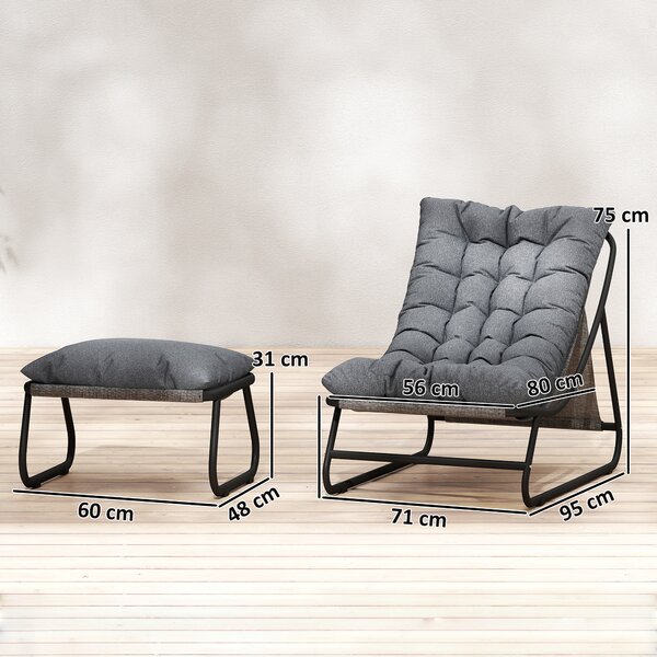 Outsunny Poltrona lounge da esterno poltrona da balcone con poggiapiedi imbottitura spessa 13 cm piedi antiscivolo Grigio scuro | Aosom Italy