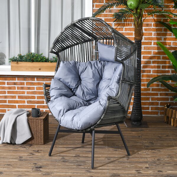 Outsunny Poltrona in rattan Sedia da esterno Poltrona da giardino, PE-Rattan, 89 cm x 75 cm x 143 cm, Grigio+Nero | Aosom Italy