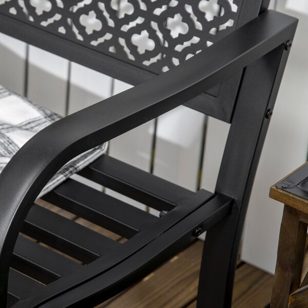 Outsunny Panchina in metallo, 2 posti, motivo floreale, resistente alle intemperie, 127 x 63 x 83 cm, Nero | Aosom Italy