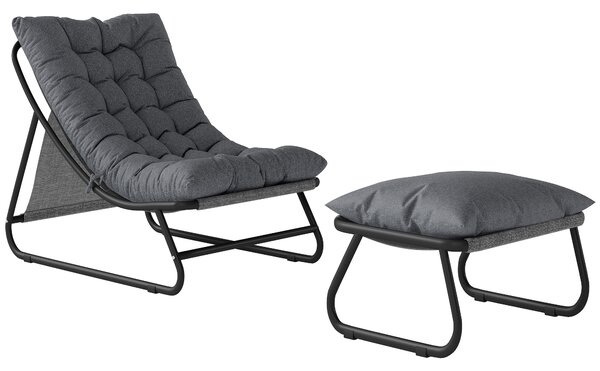 Outsunny Poltrona lounge da esterno poltrona da balcone con poggiapiedi imbottitura spessa 13 cm piedi antiscivolo Grigio scuro | Aosom Italy