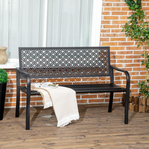 Outsunny Panchina in metallo, 2 posti, motivo floreale, resistente alle intemperie, 127 x 63 x 83 cm, Nero | Aosom Italy