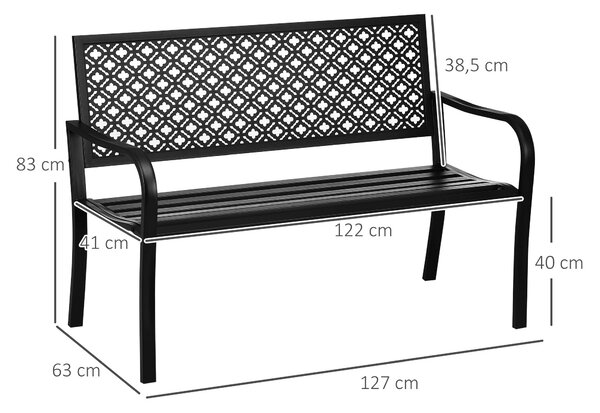 Outsunny Panchina in metallo, 2 posti, motivo floreale, resistente alle intemperie, 127 x 63 x 83 cm, Nero | Aosom Italy