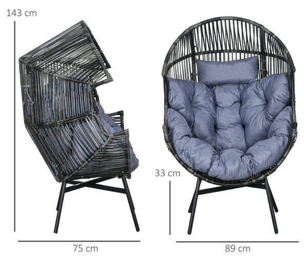Outsunny Poltrona in rattan Sedia da esterno Poltrona da giardino, PE-Rattan, 89 cm x 75 cm x 143 cm, Grigio+Nero | Aosom Italy