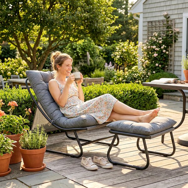 Outsunny Poltrona lounge da esterno poltrona da balcone con poggiapiedi imbottitura spessa 13 cm piedi antiscivolo Grigio scuro | Aosom Italy