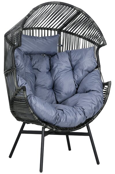 Outsunny Poltrona in rattan Sedia da esterno Poltrona da giardino, PE-Rattan, 89 cm x 75 cm x 143 cm, Grigio+Nero | Aosom Italy