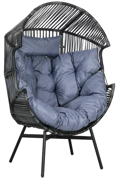 Outsunny Poltrona in rattan Sedia da esterno Poltrona da giardino, PE-Rattan, 89 cm x 75 cm x 143 cm, Grigio+Nero | Aosom Italy
