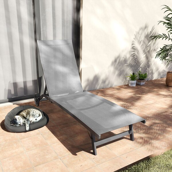 Outsunny Lettino prendisole, schienale regolabile in 5 posizioni, tessuto traspirante, telaio in alluminio, Grigio scuro, 195 x 66 x 34 cm | Aosom Italy
