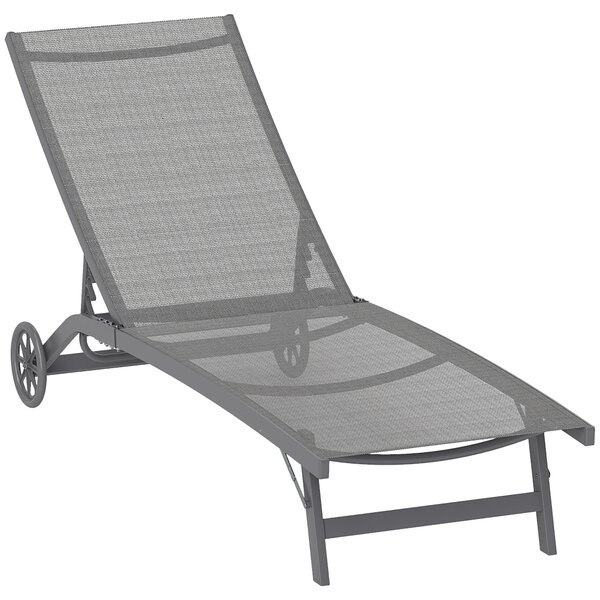 Outsunny Lettino prendisole, schienale regolabile in 5 posizioni, tessuto traspirante, telaio in alluminio, Grigio scuro, 195 x 66 x 34 cm | Aosom Italy