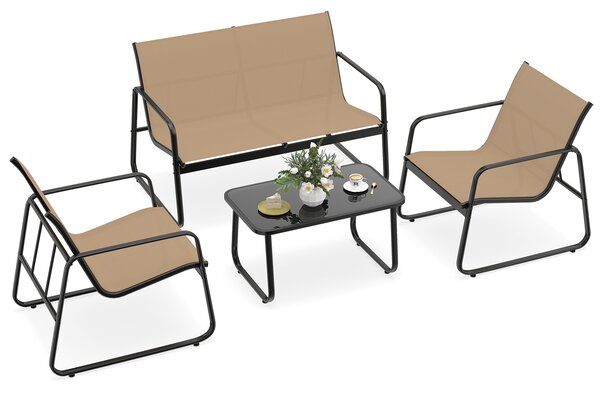 Costway Set di mobili da patio con tavolino in vetro temperato, Set da conversazione per esterni con telaio metallico Marrone