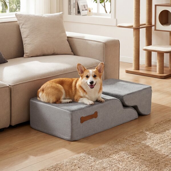 Costway Scale per cani a 4 gradini per letti alti divani e poltrone con rampe trasformabili, Scala in schiuma ad alta densità con fondo antiscivolo e copertura lavabile Grigio