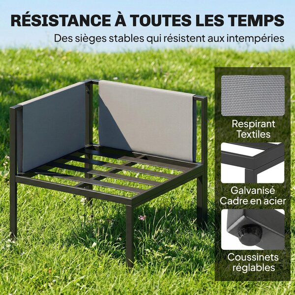 Outsunny Salotto da Giardino Divano ad Angolo Esterno 6 Pezzi Cuscini 10 cm Tavolo Alto e 2 Poggiapiedi Grigio | Aosom Italy