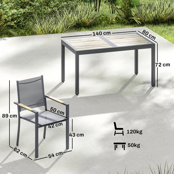 Outsunny Set da Pranzo Esterno per 6 Persone, Tavolo e Sedie, Sedie Impilabili in Rete e Tavolo Effetto Legno, Grigio Scuro | Aosom Italy