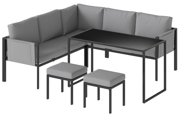 Outsunny Salotto da Giardino Divano ad Angolo Esterno 6 Pezzi Cuscini 10 cm Tavolo Alto e 2 Poggiapiedi Grigio | Aosom Italy