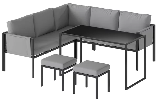 Outsunny Salotto da Giardino Divano ad Angolo Esterno 6 Pezzi Cuscini 10 cm Tavolo Alto e 2 Poggiapiedi Grigio | Aosom Italy