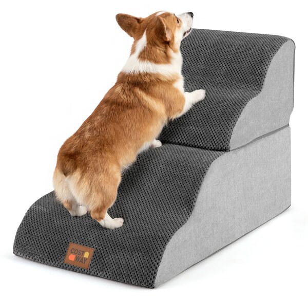 Costway Scale per cani a 4 gradini per letti alti divani e poltrone con rampe trasformabili, Scala in schiuma ad alta densità con fondo antiscivolo e copertura lavabile Grigio