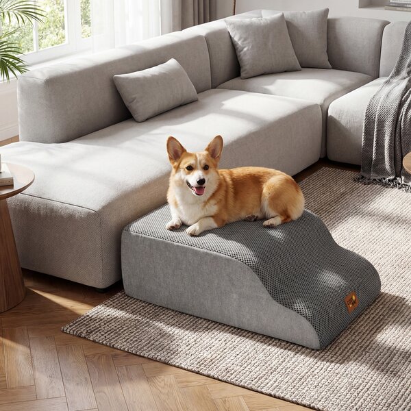 Costway Scale per cani a 5 gradini per letti alti divani e poltrone con rampe trasformabili, Scala in schiuma ad alta densità con fondo antiscivolo e copertura lavabile Grigio