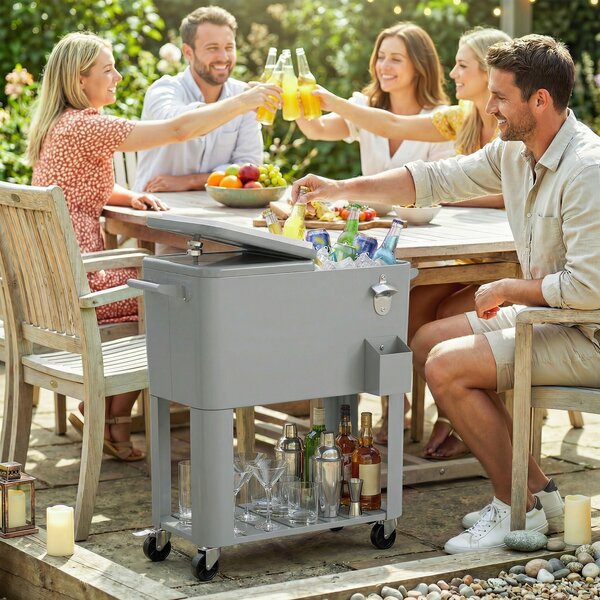 Outsunny Frigo Portatile 76L con Ruote, Ripiano e Apribottiglie, in Plastica, Metallo e Acciaio, 92x39x81 cm, Argento | Aosom Italy
