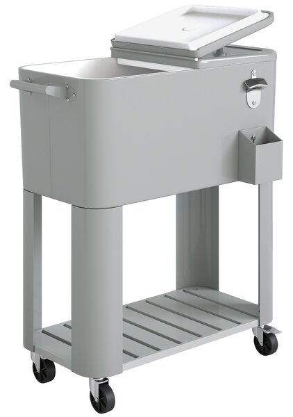 Outsunny Frigo Portatile 76L con Ruote, Ripiano e Apribottiglie, in Plastica, Metallo e Acciaio, 92x39x81 cm, Argento | Aosom Italy