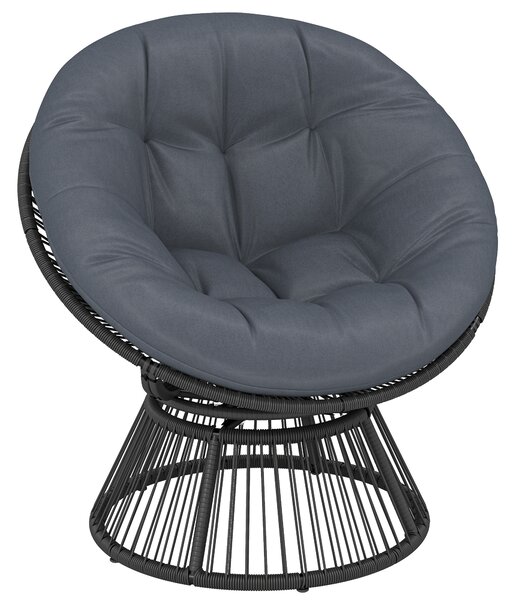 Outsunny Poltrona Papasan 360° girevole Poltrona a cesto con cuscino Telaio in acciaio Poltrona rotonda in rattan Poltrona lounge Grigio | Aosom Italy