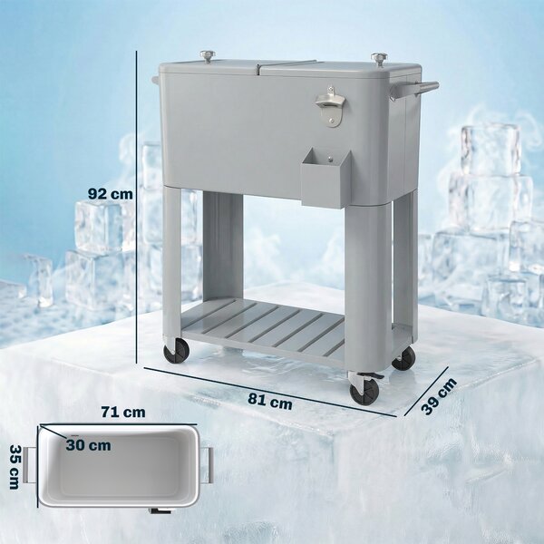Outsunny Frigo Portatile 76L con Ruote, Ripiano e Apribottiglie, in Plastica, Metallo e Acciaio, 92x39x81 cm, Argento | Aosom Italy