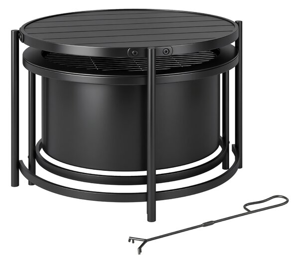 Outsunny Braciere Rotondo con Griglia, Attizzatoio e Coperchio, 66x63x41 cm, Nero | Aosom Italy