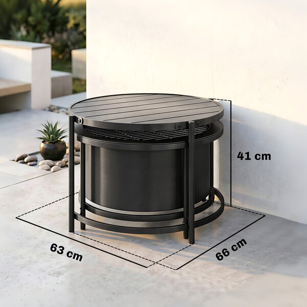 Outsunny Braciere Rotondo con Griglia, Attizzatoio e Coperchio, 66x63x41 cm, Nero | Aosom Italy