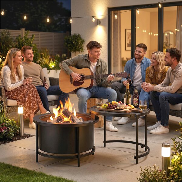 Outsunny Braciere Rotondo con Griglia, Attizzatoio e Coperchio, 66x63x41 cm, Nero | Aosom Italy