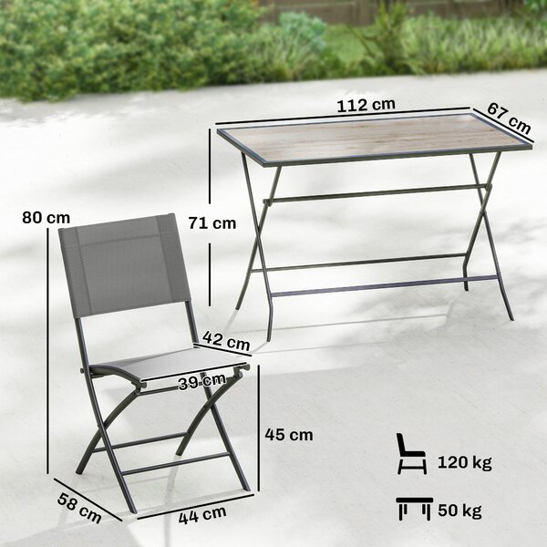 Outsunny Set Mobili da Giardino Pieghevole 5 pezzi Tavolo con 4 Sedie Traspiranti Effetto Legno Salvaspazio | Aosom Italy