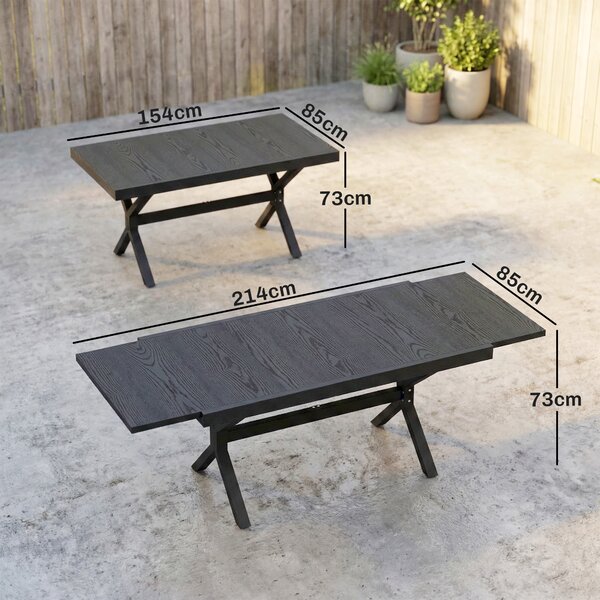 Outsunny Tavolo da Giardino Allungabile Alluminio Tavolo da Pranzo Esterno Effetto Legno 8-10 Persone 214x85x73cm Grigio Antracite | Aosom Italy