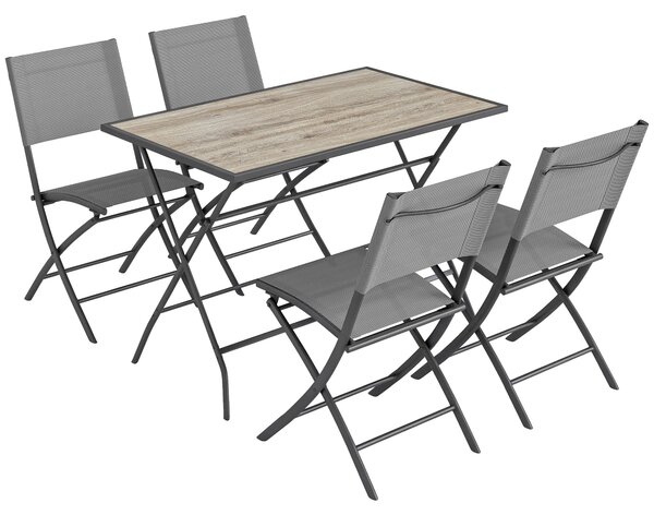 Outsunny Set Mobili da Giardino Pieghevole 5 pezzi Tavolo con 4 Sedie Traspiranti Effetto Legno Salvaspazio | Aosom Italy