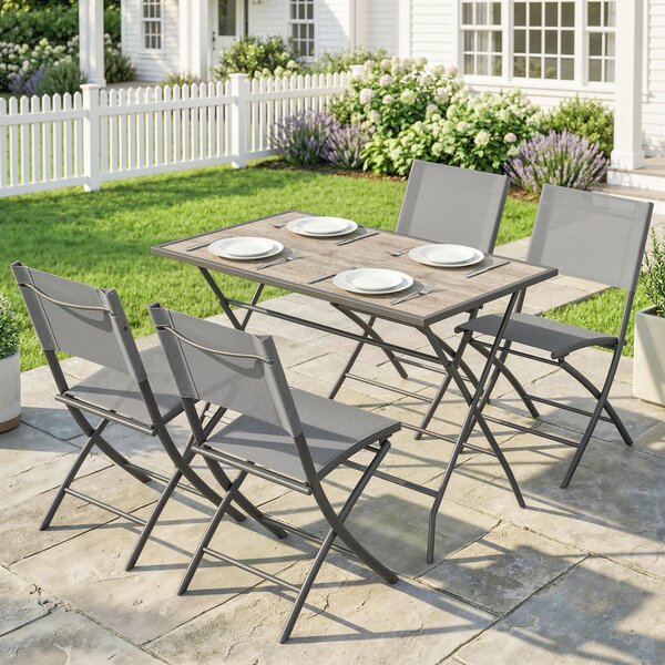 Outsunny Set Mobili da Giardino Pieghevole 5 pezzi Tavolo con 4 Sedie Traspiranti Effetto Legno Salvaspazio | Aosom Italy