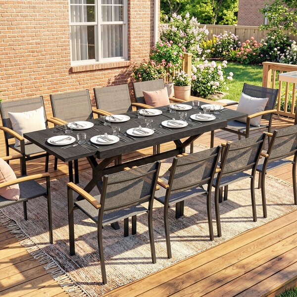 Outsunny Tavolo da Giardino Allungabile Alluminio Tavolo da Pranzo Esterno Effetto Legno 8-10 Persone 214x85x73cm Grigio Antracite | Aosom Italy