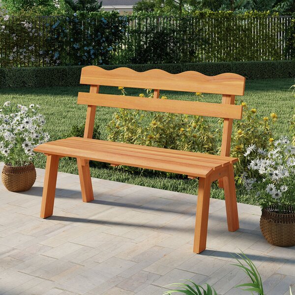 Costway Panchina da giardino in legno di acacia per 2 persone con schienale ondulato, Panca esterno a doghe portata 360 kg