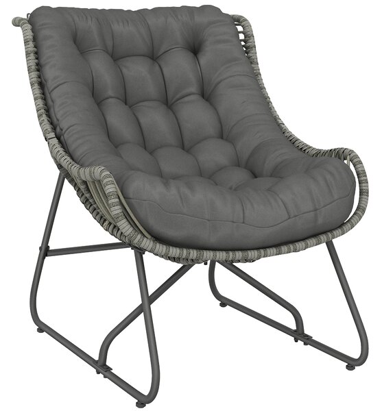 Outsunny Poltrona in rattan con cuscino e cinghie, poltrona imbottita da esterno in Polyrattan, poltrona fino a 120 kg | Aosom Italy