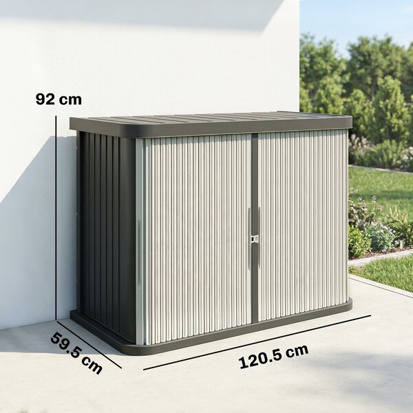 Outsunny Cassone di Stoccaggio Esterno 480 L, 2 Livelli con Porte Scorrevoli Resistente ai Raggi UV, 120,5x59,5x92 cm, Marrone Chiaro | Aosom Italy