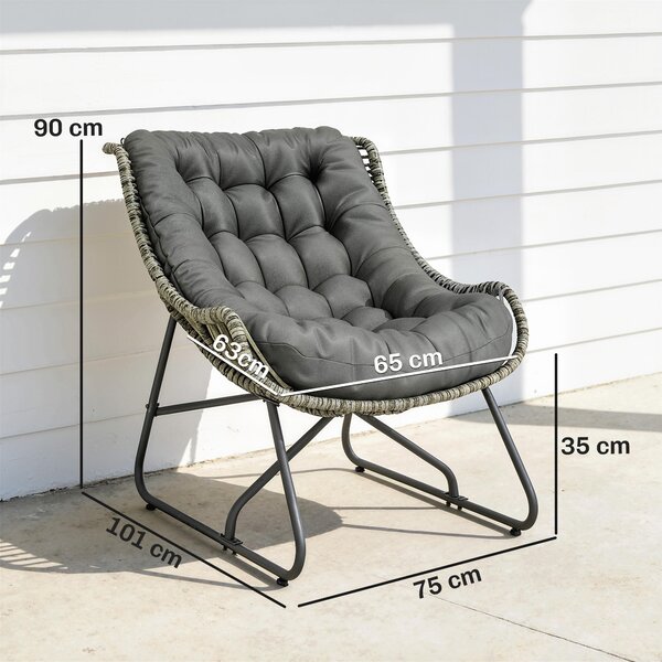 Outsunny Poltrona in rattan con cuscino e cinghie, poltrona imbottita da esterno in Polyrattan, poltrona fino a 120 kg | Aosom Italy