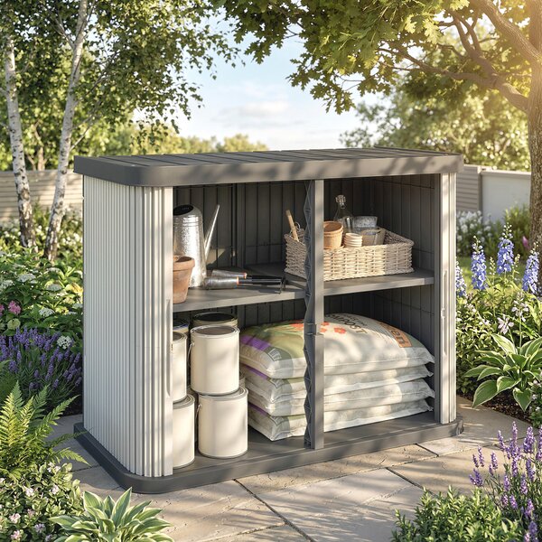Outsunny Cassone di Stoccaggio Esterno 480 L, 2 Livelli con Porte Scorrevoli Resistente ai Raggi UV, 120,5x59,5x92 cm, Marrone Chiaro | Aosom Italy