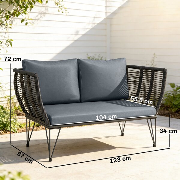 Outsunny Divano da giardino con cuscini 2 posti Divano outdoor Divano per balcone Divano in rattan Polyrattan Mobili da giardino 123 x 67 x 72 cm Grigio chiaro | Aosom Italy