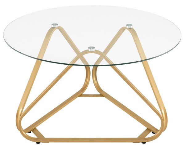 Costway Tavolino salotto rotondo con piano in vetro temperato, Tavolo moderno con struttura metallica e piedini regolabili 80 cm Oro